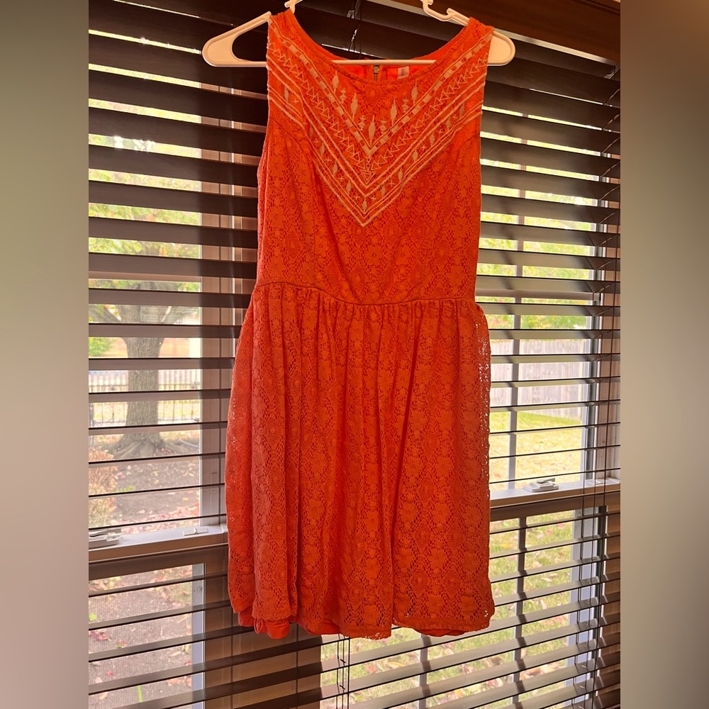 Coral color fall  sleeveless dress